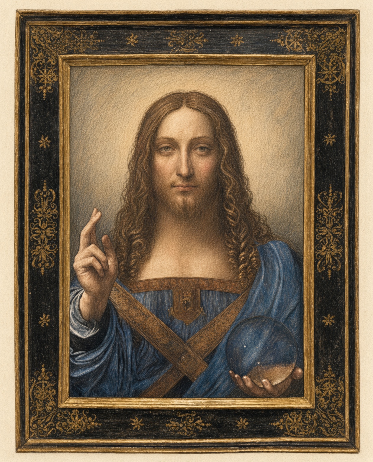Colored pencil study after Leonardo da Vinci, Salvator Mundi